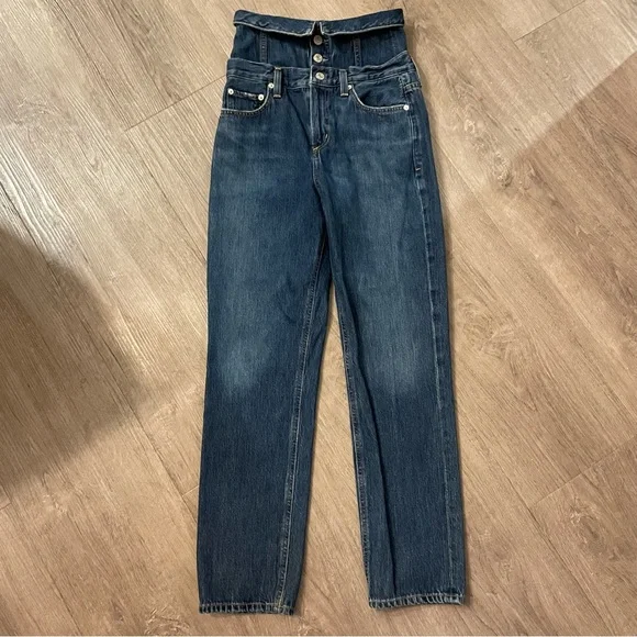 Agolde Vanna Corset Jeans High Waist Belted Foldover Cotton Denim in Blue - Picture 3 of 12